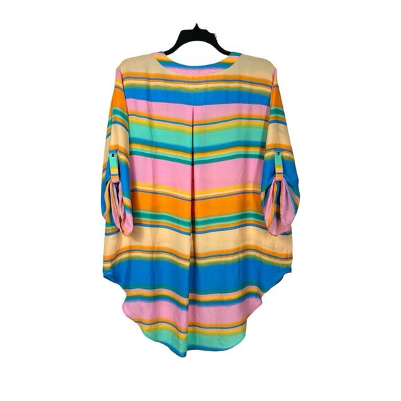 Cato Plus Size 22/24W Multicolor Striped Tunic Top Hi-Low Roll Tab Sleeve Blouse - Picture 3 of 8